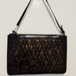 Max Azria Chocolate Leather Wristlet 