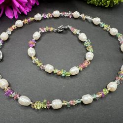 “15 Set colorful quartz and freshwater pearl