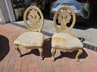 Pair of French Provincial Carved Oval Back Dining Chairs – Cream Finish