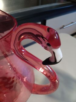 Pink Flamingo Pitcher and glasses serving set w/plates.