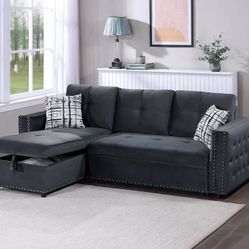 Reversible Velvet Sectional Sleeper With Storage