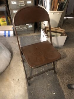 Vintage Metal Folding Chair Brown With Punched Hole Star Shape On Seat