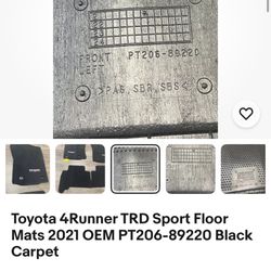 Toyota 4Runner TRD Sport Floor Mats 2021 OEM PT(contact info removed)0 Black