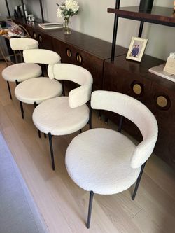 Set of 4 Boucle Dining Chairs with Black Metal Legs