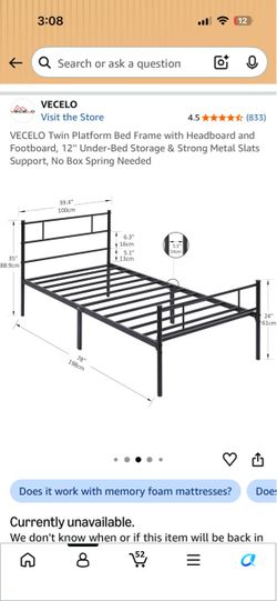 Twin Platform Bed Frame with Headboard and Footboard