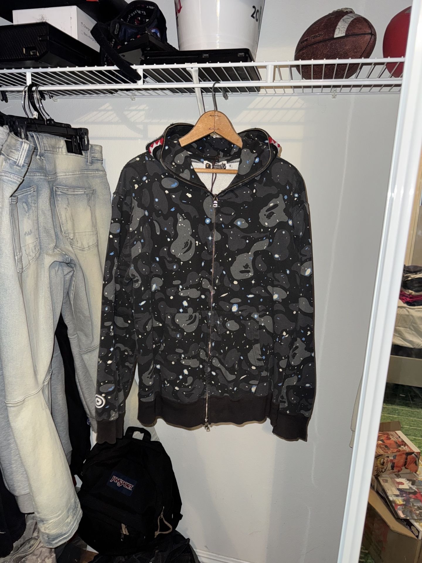 A Bathing Ape Black and Gray Camouflage zip up Hoodie Jacket
