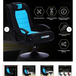 Used BraZen Stag 2.1 Bluetooth Ergonomic Video Pedestal Rocker Surround Sound Gaming Chairs for Kids with Speaker Subwoofer and Pedestal base -  Blue