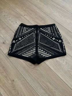 Black Embellished Studded Mini Shorts