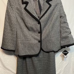 NWT - Emily 2 pc. Plus Size Skirt Suit Gray Black Size 18W Pantsuit New Jacket