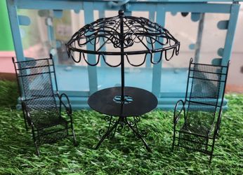 New Miniature Fairy Garden Chairs and Table with Umbrella