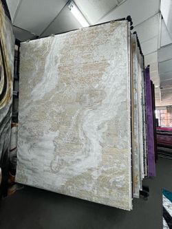 Large Abstract Area Rug White and Gold