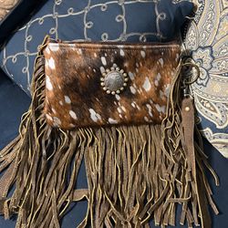 Fringe Crossbody Bag And Wallet Real Hide And Leather