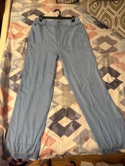 Light Blue High-Waist Straight Leg Pants