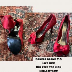 Bakers brand 7.5 like new  Red peep toe high heels w/bow