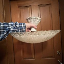 Art Deco - 3 Hole - 15 1/4” Wide Glass Shade With Porcelain Flush Mount Fixture