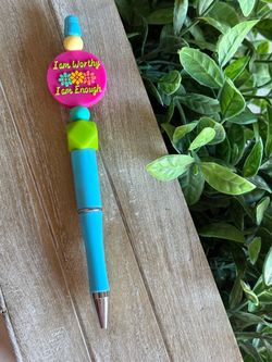 Beaded Ballpoint Pen – I Am Worthy I Am Enough