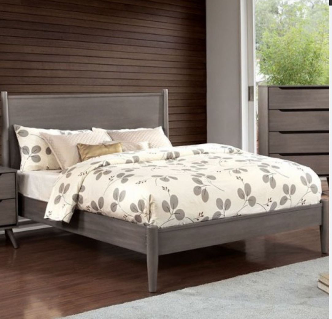 Gray Bedroom Set - 4pc Full Or Queen Bed Dresser Mirror Nightstand