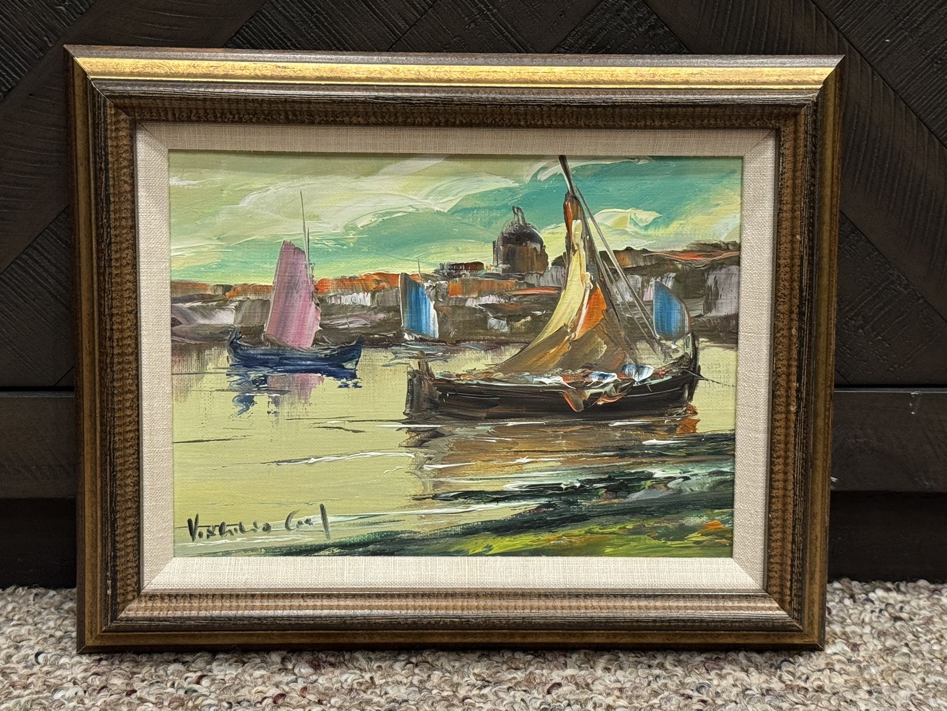VIRGILIO COSTA (b1897) MCM Harborscape Oil Painting (Listed, Portugal)