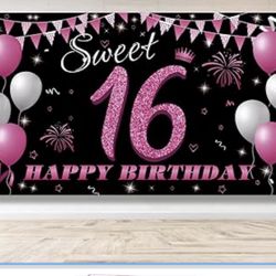 Sweet 16 Birthday Backdrop Banner