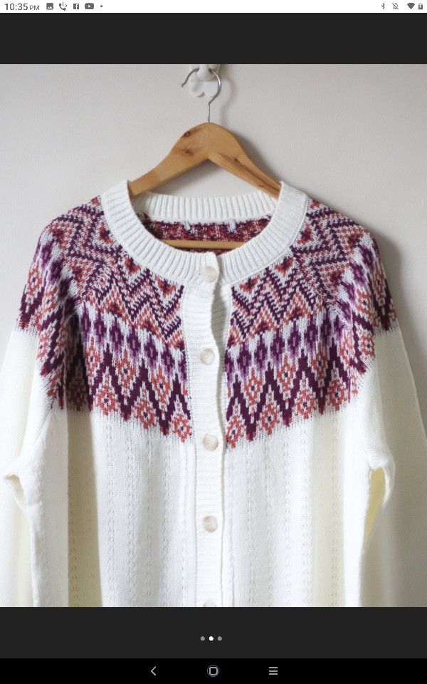Fair Isle Cardigan Boxy Style With Pockets Magenta And White 31-in Pitt To Pit Women's