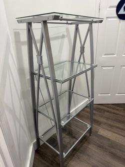 4-Tier Glass and Silver Metal Shelf Unit