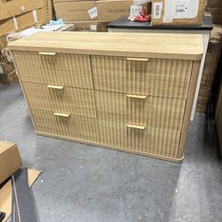 LEYAOYAO Fluted 6 Drawers Dresser for Bedroom, 48" Wide Modern Chest of Drawers with Metal Handle, Natural Curved Profile Farmhouse Closet Organizer W