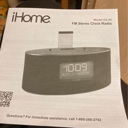 iHome FM Stereo Clock Radio Model iDL46