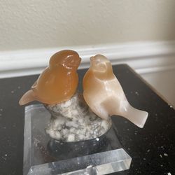 Peach Selenite Doves Perched on Marble Base