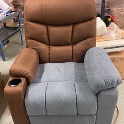 Power Lift Recliner Chair with Massage & Heat for Elderly, Linen Fabric Lazy Recliner Sofa Chairs with Cup Holders/USB/Side Pockets for Living Room