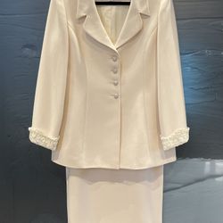 Albert Nipon Evening/Formal Jacket/Skirt Lined Suit Sz 10p Tan Vintage 2pc Set