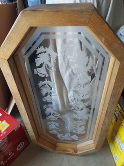 32 By 18 Stained Window With Oak Trim 4 In