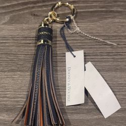 Dooney & Bourke Sammi Navy Tassle Leather Key Fob Key Chain NWT