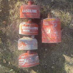 5 Vintage Metal Gas Cans - Gasoline Cans