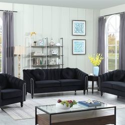 Black Microfiber Sofa Set 3 Pieces