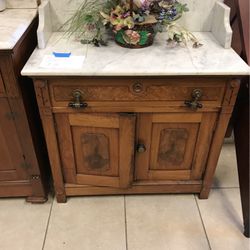 Antique Marble Top Cabinet 