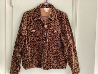 Vtg. Jones NY Sport Trucker Style Leopard  Print Jacket Women’s Medium 100% Cotton GORGEOUS