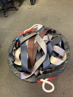 1 large bucket of seatbelts