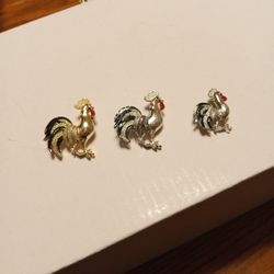 Jewelry Rooster Pins - Set Of 3