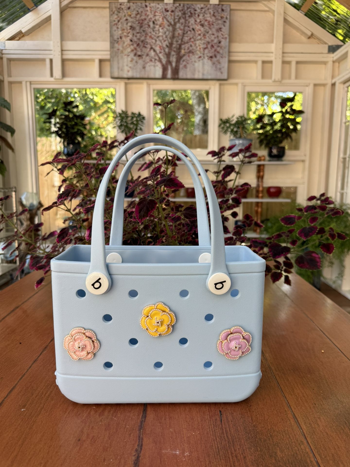 New Small EVA Tote Bag in Beautiful Light Blue. With One Free Charm!!