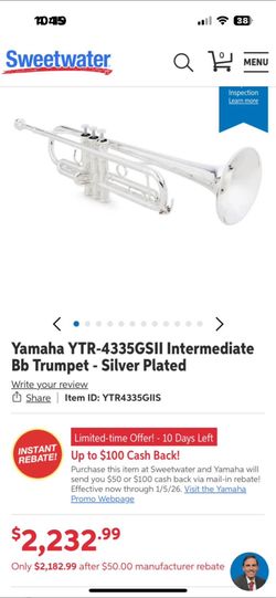 Yamaha YTR435GII Silver Bb Trumpet