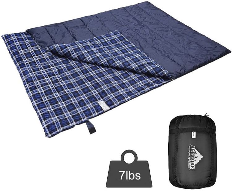 New Cotton Flannel Double Sleeping Bag for Camping, Backpacking, Or Hiking. Queen Size 2 Person Waterproof 