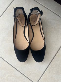 Vince Camuto Black Suede Ankle Strap Flats