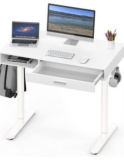 40-Inch Height Adjustable  Electric Standing Desk with Drawer, White