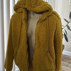 Mustard color Zip Up Plush Hoodie size L/XL