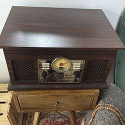 Victrola The Quincy 6-in-1 Bluetooth Record Player & Multimedia Center with Built-in Speakers – 3-Speed Turntable, CD & Cassette Player, AM/FM Radio, 