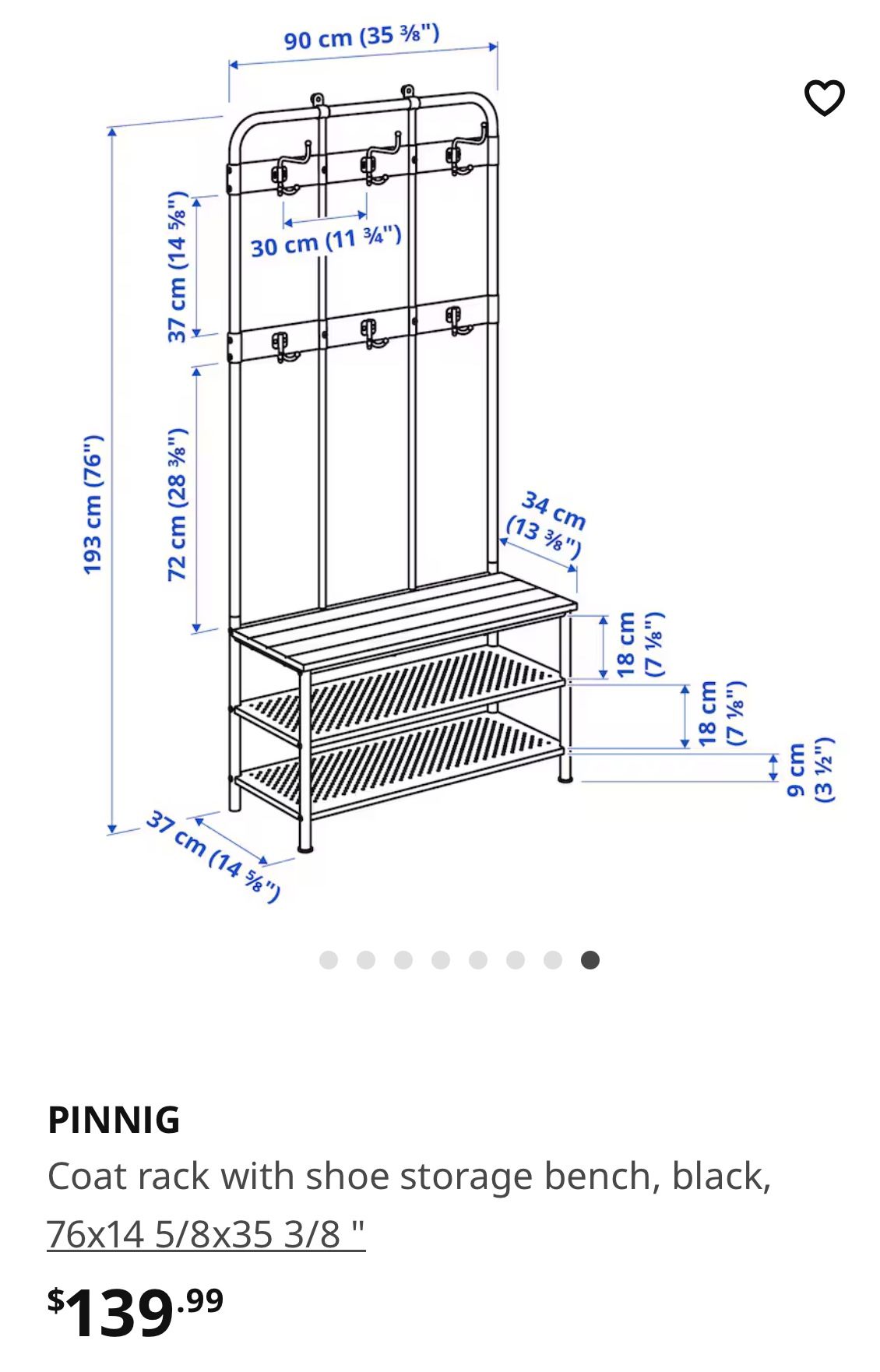 Coat rack with shoe storage bench, black Color