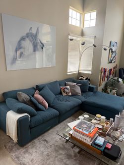 Teal Blue Sectional Sofa with Chaise