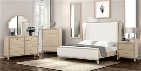Brand New Natural Oak & Beige 4pc Queen Bedroom Set (Available in Eastern King)