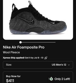Nike Air Foamposite Pro
Wool Fleece
Used
Size 12