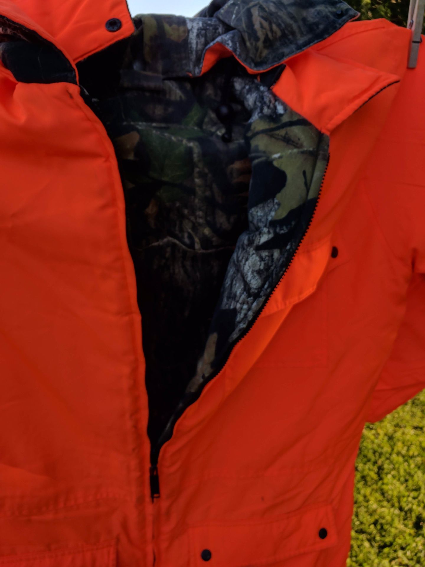 Reversible hunting Coveralls, size XL orange & camo.  